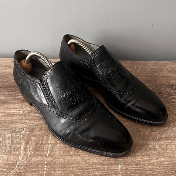 Lorenzo Banfi Brogue Slip-on Shoes Leather Made in Italy Mens 8 1/2 - Picture 1 of 12